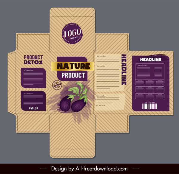 box package template vilolet eggplant sketch classical design 