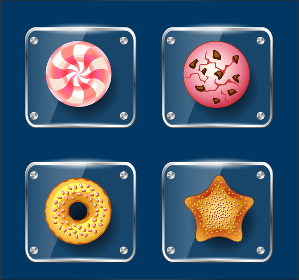 candy and cake on glass button 