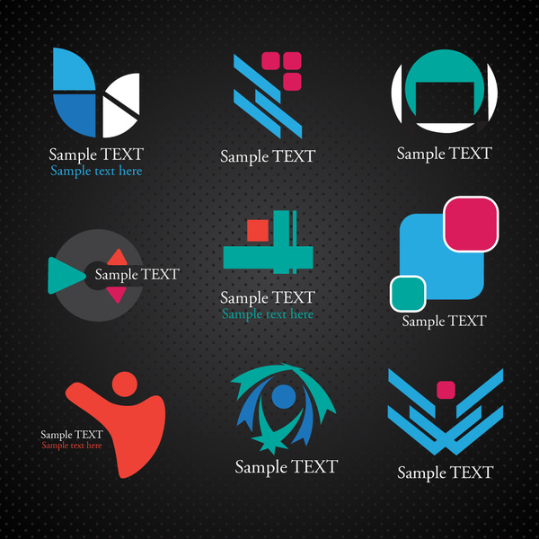logos illustration with various shapes on dark background 