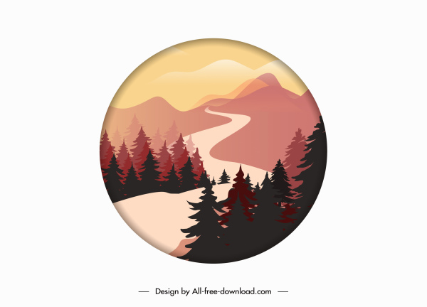 nature scenery background mountain river sketch circle isolation 