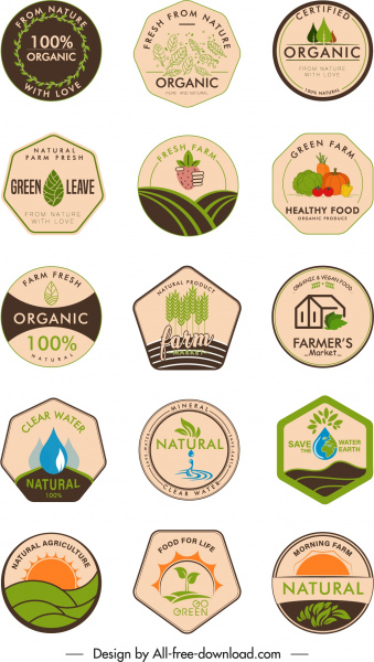 organic food label templates retro flat geometric shapes 