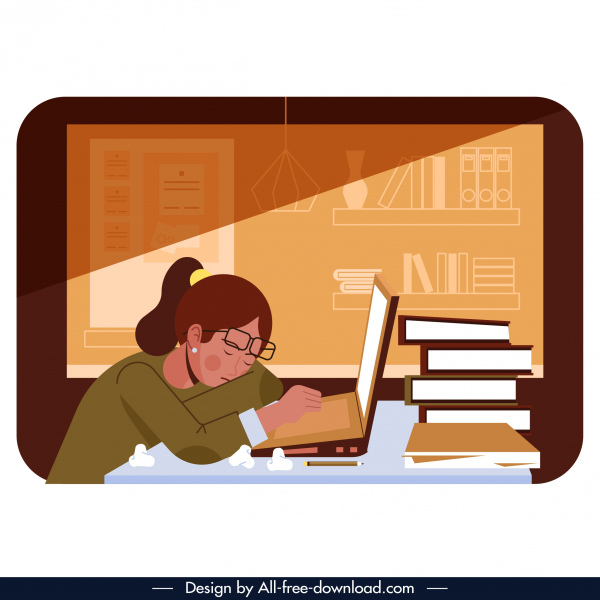 research background sleepy student book stack cartoon design 