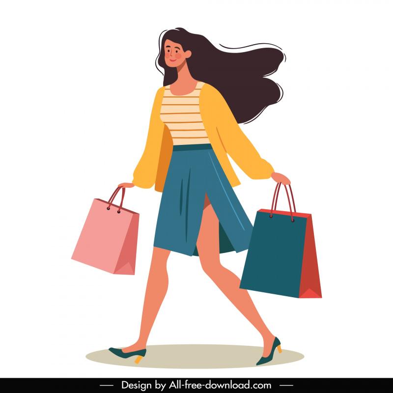 shopping woman design element dynamic cartoon 