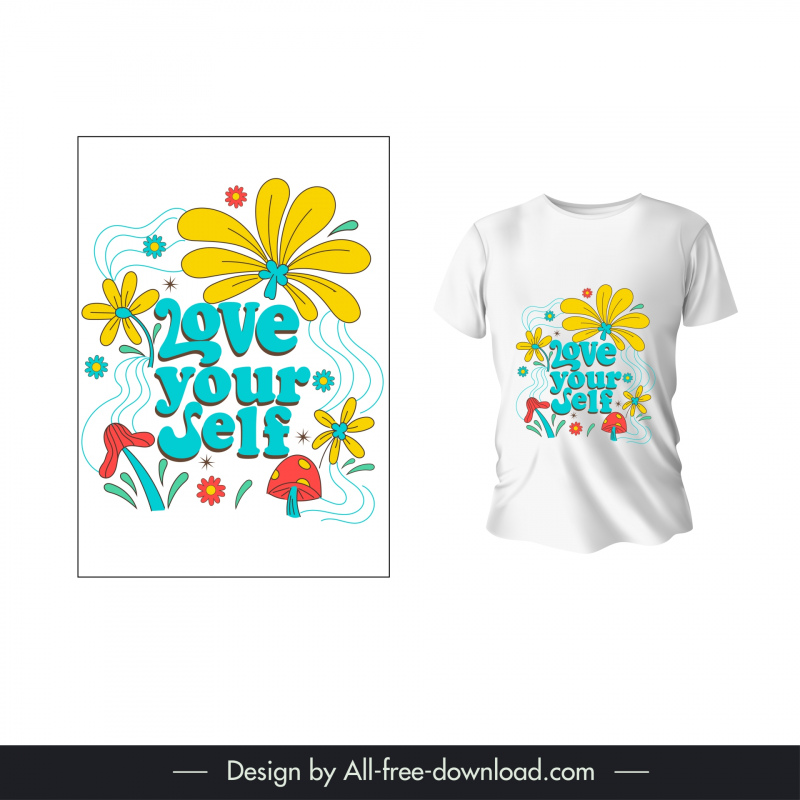t shirt design template handdrawn flowers  