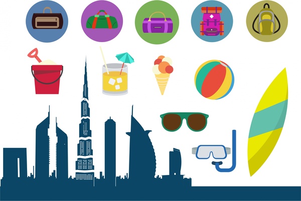 travel design elements with various symbols and styles 