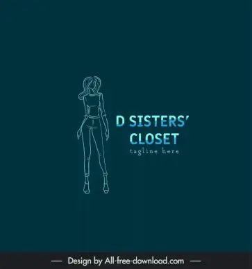 d sisters closet logo template dark handdrawn lady sketch