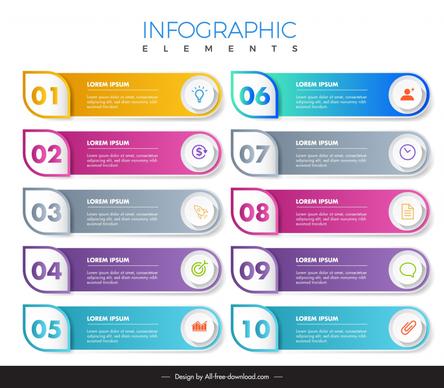 1 to 10 elements infographic template elegant flat tabs circles