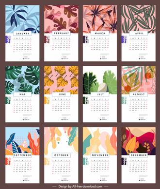 2021 calendar template nature leaves sketch