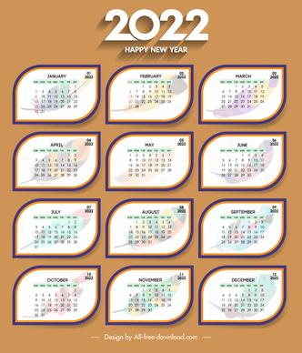 2022 calendar cover template rounded shapes elegant feathers