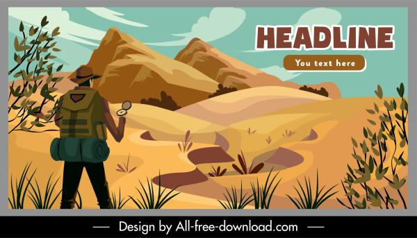 adventure poster mountaineer nature landscape cartoon design