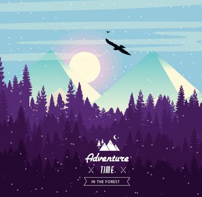 adventure trip banner mountain forest moon icons decor
