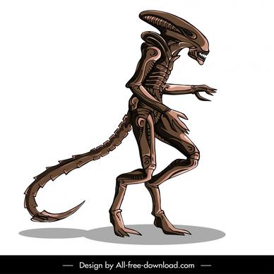 alien dog icon dynamic cartoon character sketch frightening design