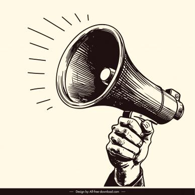 announcement design elements hand holding megaphone handdrawn