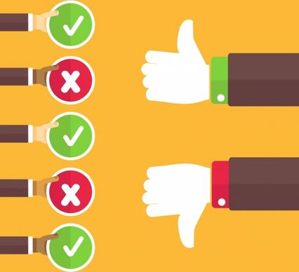attitude concept icons hands check signs design
