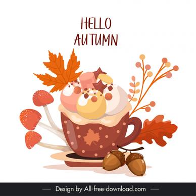 autumn design elements cup leaves chestnut decor