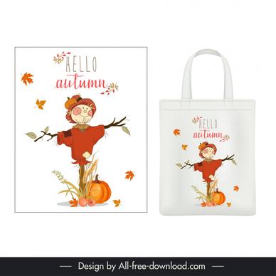 autumn tote bag template scarecrow pumpkin leaves decor