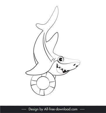 baby shark icon performing sketch cute dynamic handdrawn outline 