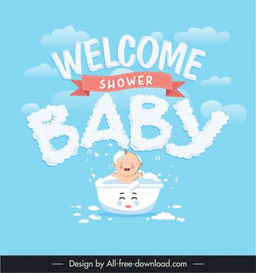 baby shower invitation card template cute cartoon design clouds texts bathing sketch