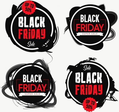 black friday labels sets modern dark grunge design