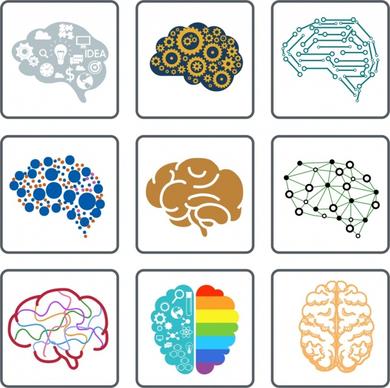 brain icons collection flat symbols isolation