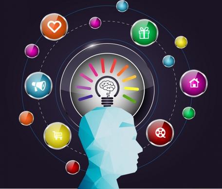 brain inspiration concept man head silhouette circle decoration