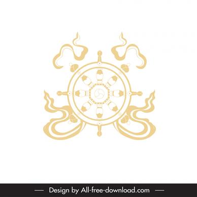 buddhism wheel symbol icon flat dynamic symmetrical outline