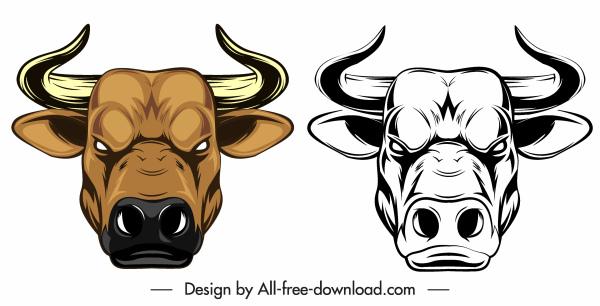 buffalo head icon colored black white sketch