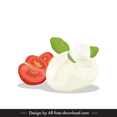 burrata italian fresh cheese food icon leaf tomato decor classical design 