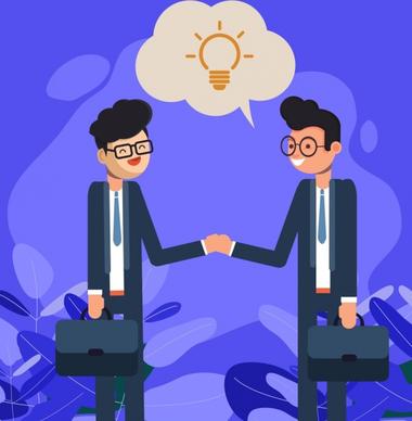 business background men shaking hands icon cartoon characters