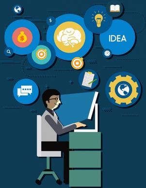 business idea concept background working man circles decor