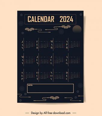 calendar 2024 template dark oriental sky elements 