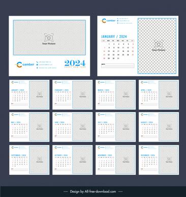 calendar 2024 template flat checkered frames