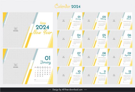 calendar 2024 template slant checkered plain decor