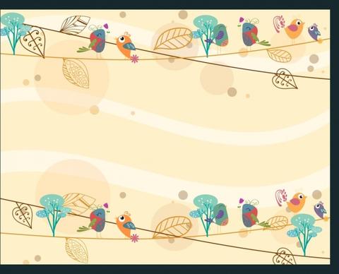 card background template autumn style leaves bird decor