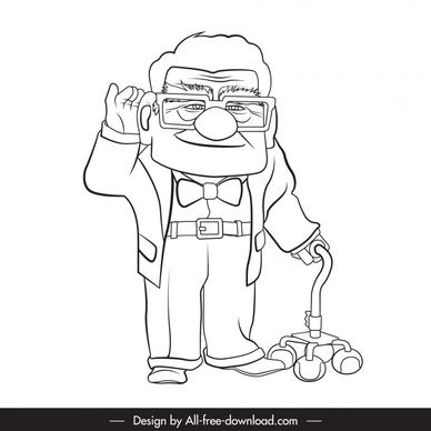 carl fredricksen icon black white handdrawn outline 