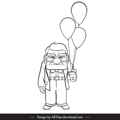 carl fredricksen icon black white handdrawn sketch