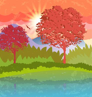 cartoon vector illustration of countryside scenery