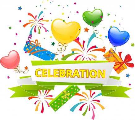 celebration background colorful ribbon heart balloon gift icons
