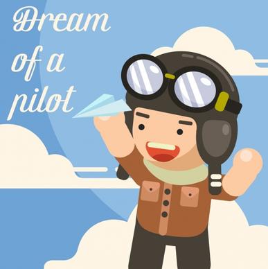childhood background kid paper airplane pilot icons