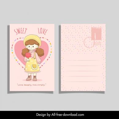childhood postcard template cute cartoon girl