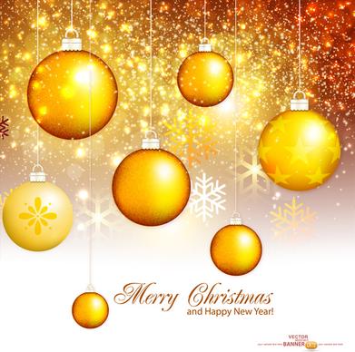 christmas card design with twinkling hanging baubles
