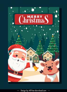 christmas card template cute cartoon