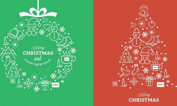 christmas design elements flat symbols outline