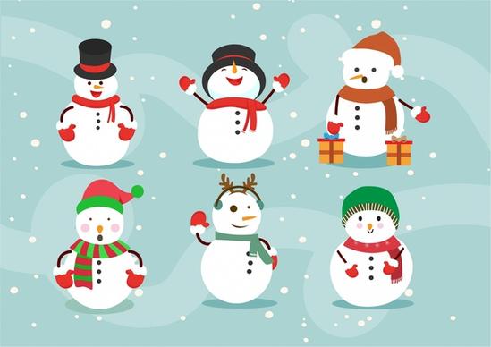 christmas design elements illustration with various posing snowman