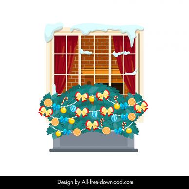 christmas holiday window backdrop template elegant classic baubles fir tree decor