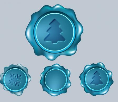 christmas seals collection shiny blue circle isolation