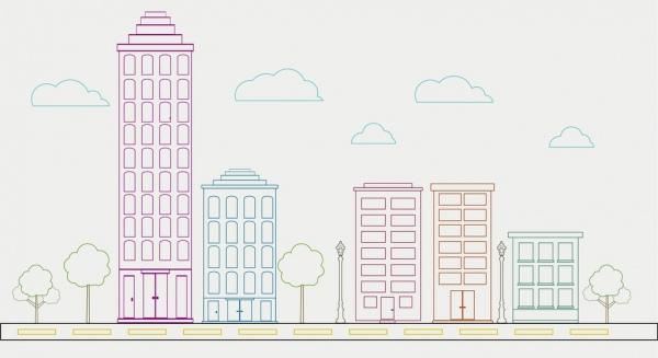 cityscape outline high buildings front view design