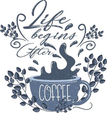 coffee advertising splashing cup leaf icons retro design
