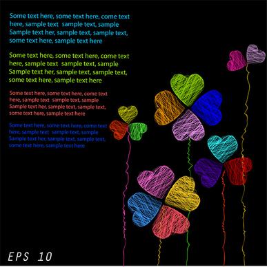 colorful hand drawing hearts template with text space