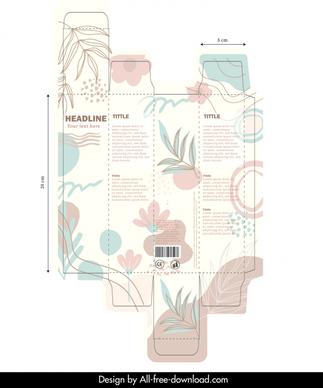 comestic box template flat handdrawn classical botanical leaves decor